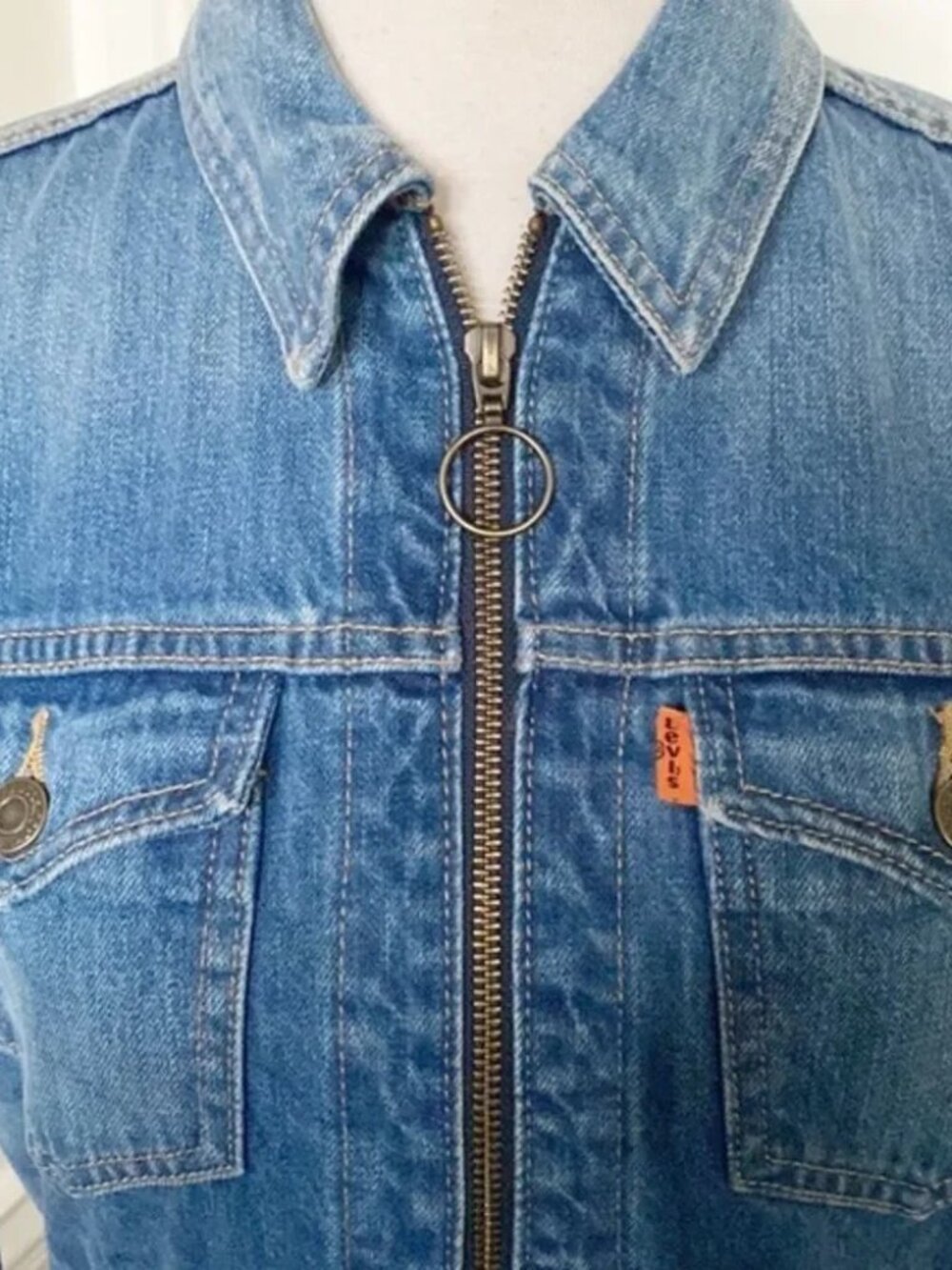 Vintage Levi’s Orange Tab Denim Trucker Jacket Ring Zip 100% Cotton - Picture 2 of 8